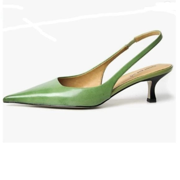 FSJ Green Low Kitten Heel Slingback Pointy Toe Pumps - Picture 1 of 9